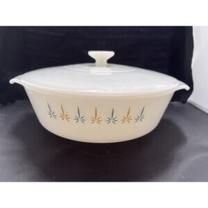 Vintage Fire-King 1.5 Qt 436 Round Retro Candle Glow #73 Casserole Dish With Lid